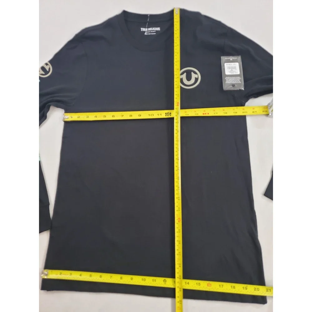 True Religion Mens T-Shirt Flock CWP02 106829 Jet Black Cotton Long Sleeve M